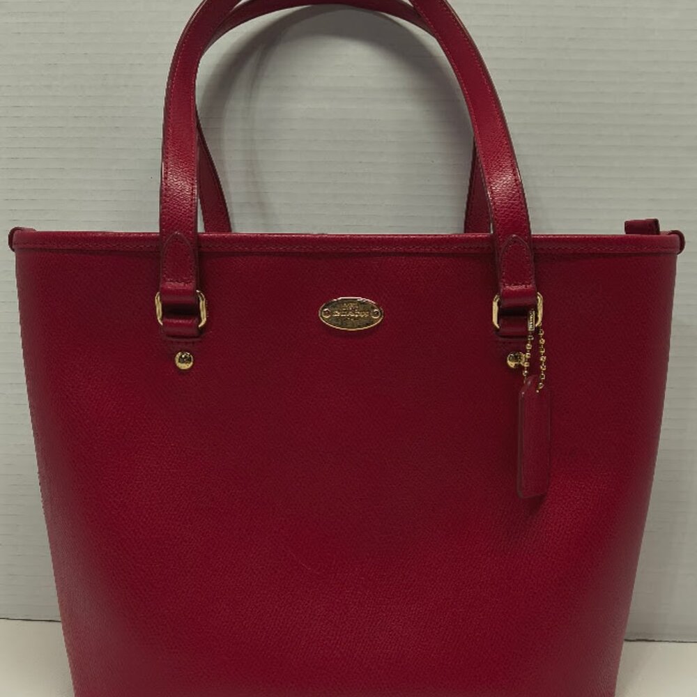 Coach Leather City Tote Bag Red City Zip Carry All Cross Grain Please Read - Picture 2 of 14